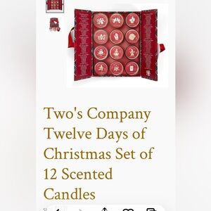 Two's Company set of 12 soy candles 12 different scents. Never used. NWT